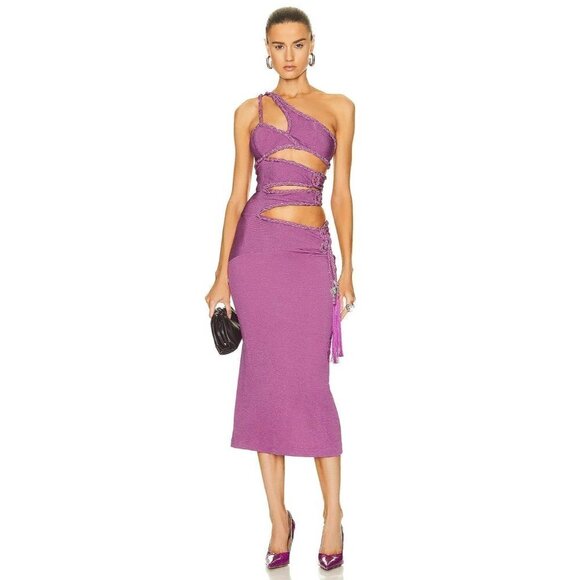 PatBO Cut Out Maxi Dress in Orchid 38 6 New Womens Bodycon Midi Crystals - Picture 1 of 16